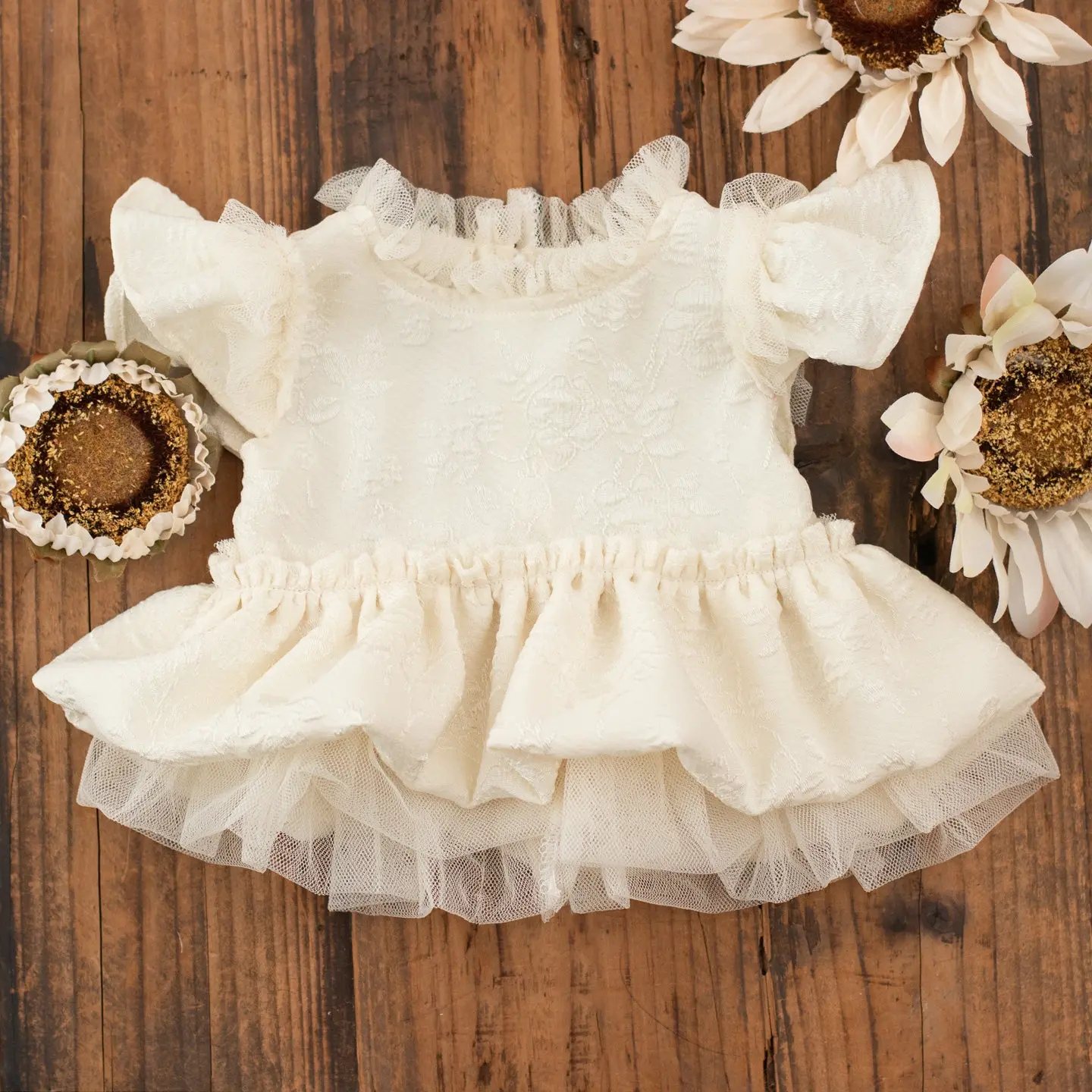 Baby Girl White Lace Dress Hat Set - Newborn Photography Outfit - Image 3